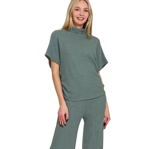 Zenana Mock Neck Top and Pants Sweater Set - Picture 1 of 13